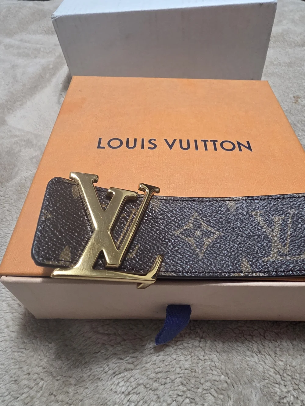 Louis Vuitton Brown Monogram Belt with Gold LV Buckle